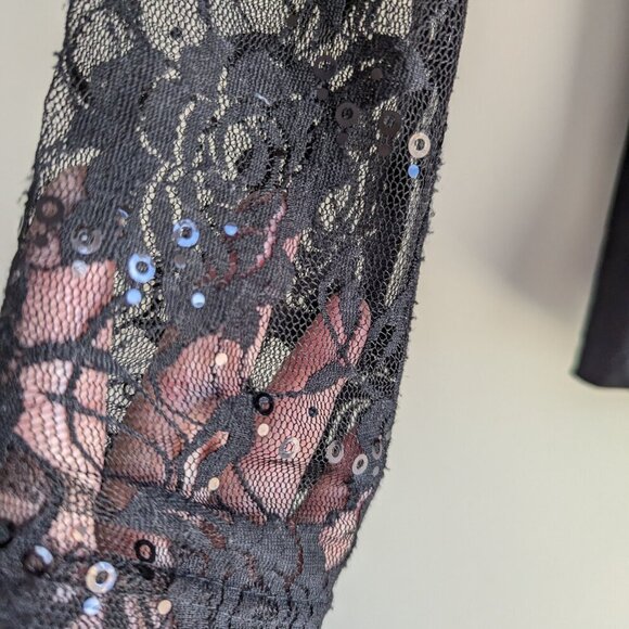 Y2K Champange by Le Greiner Ribbon Lace Sequin yoke top - Picture 9 of 11